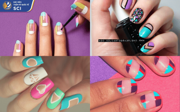 Kiểu vẽ nail cut-out sẽ giải quyết dễ dàng những băn khoăn về cách phối bộ nail nhiều màu của bạn - hoidapnails.com